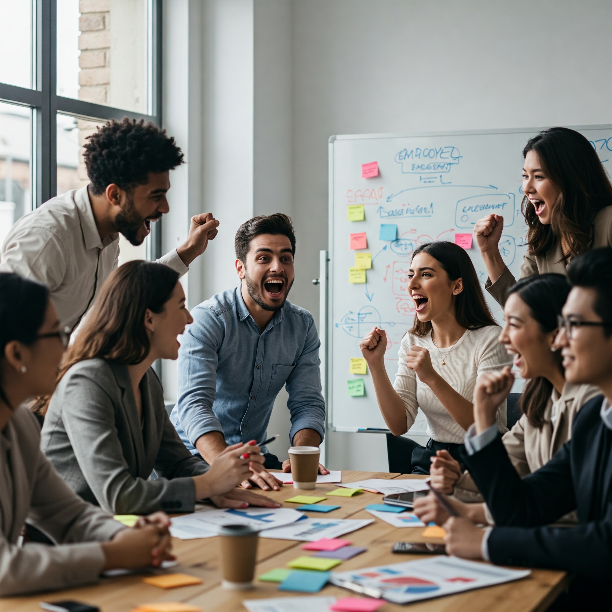 Colleghi esultano al raggiungimento di un obiettivo