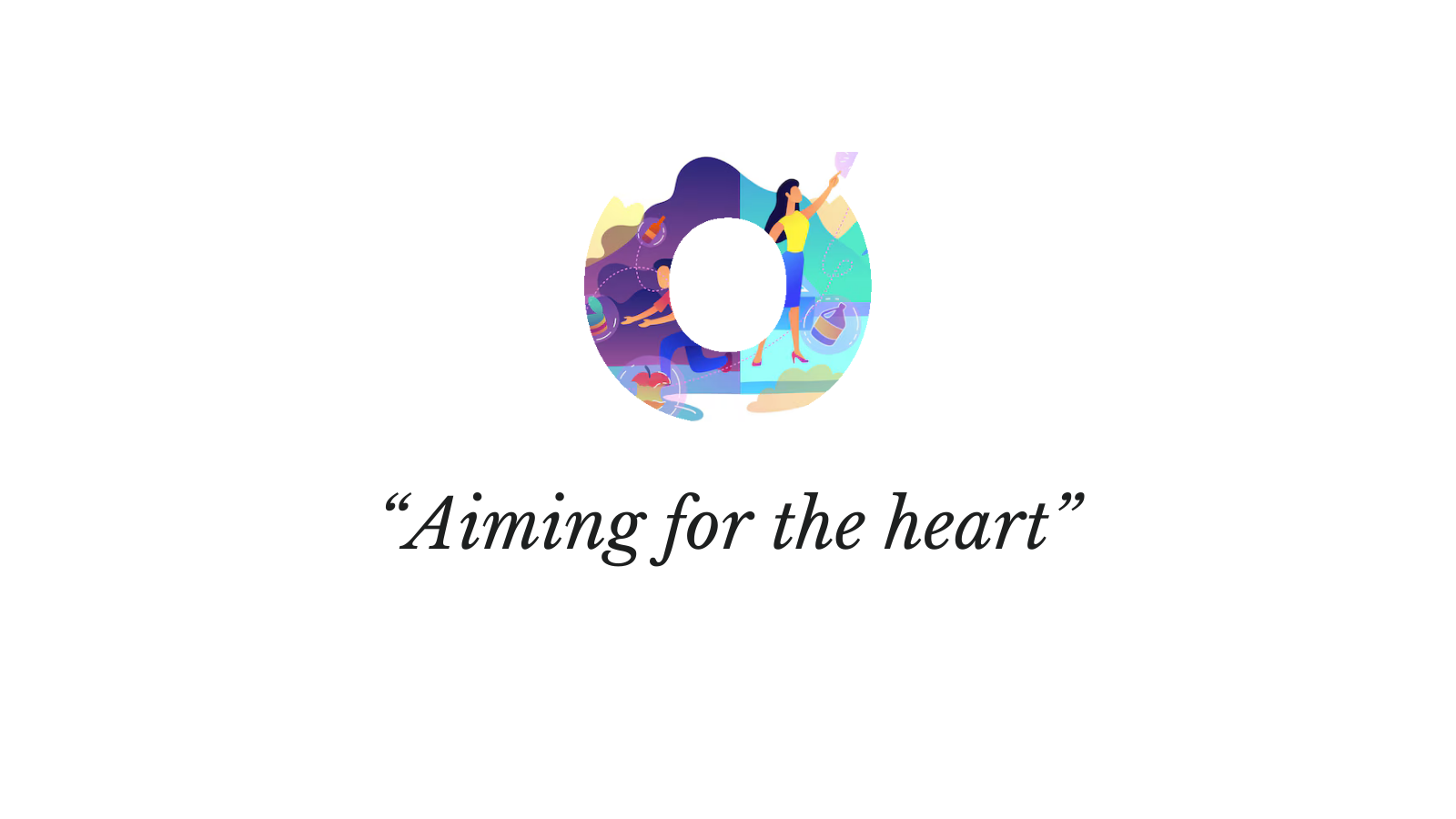 Header interview, viblio's logo and quote "Aiming for the heart"